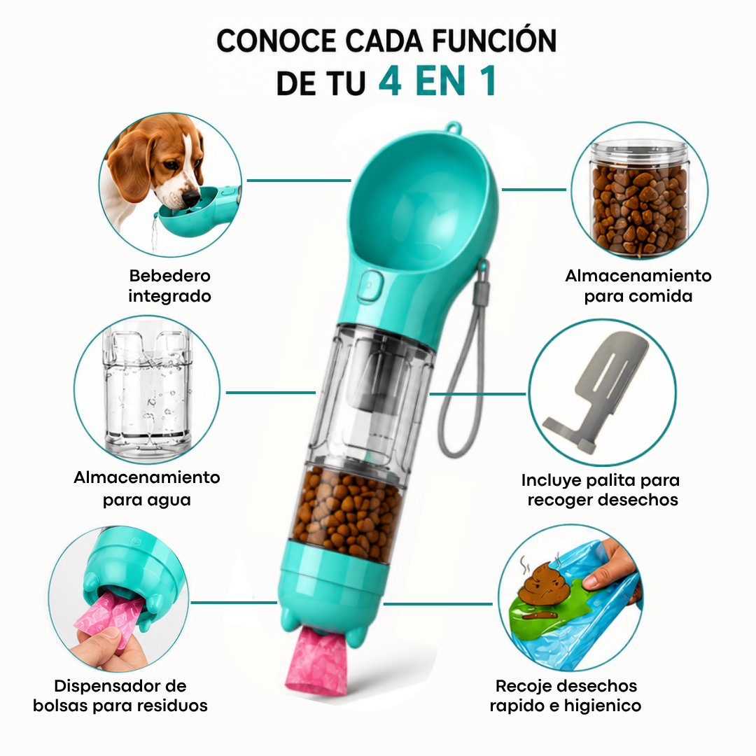Botella Portátil 4 en 1 Multifuncional Para Mascotas
