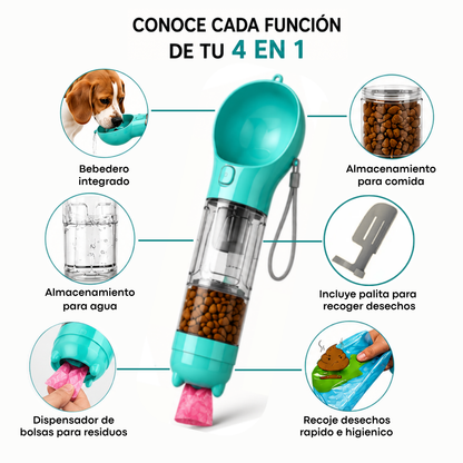 Botella Portátil 4 en 1 Multifuncional Para Mascotas